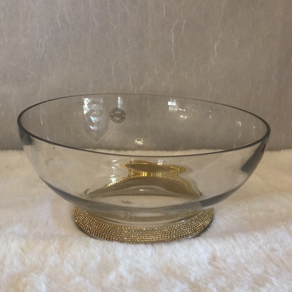 New Large Clear Glass Rhinestone Trim Serving Bowl - Picture 2 of 4